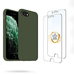 Evetane Coque iPhone 7/8/SE 2020 Silicone liquide Vert Foret + 2 Vitres en Verre trempé Protection écran Antichocs