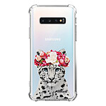 Evetane Coque Samsung Galaxy S10 anti-choc souple angles renforcés transparente Motif Leopard Couronne