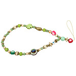 Avizar Bracelet pour Téléphone 30cm Perles Vert, Croix, Coeur, Perle Nacrée + Dragonne