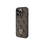 Guess Coque pour Apple iPhone 15 Pro Triangle Strass 4G Marron