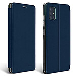 Avizar Étui Galaxy A51 Simili-Cuir Texturé Clapet Porte-carte Support Vidéo Bleu