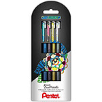 PENTEL Stylo roller à encre gel Hybrid 'Dual Pen', étui de 4 couleurs noir, bleu, or, argent