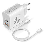 Avizar Chargeur secteur USB / USB-C 18W Power Delivery Q.C 3.0 Câble USB-C Blanc