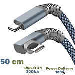 Avizar Câble USB-C 3 en 1 Charge 100W Résolution 4K Transfert 20Gbps Coudé 50cm  Gris