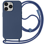 Avizar Coque Cordon pour iPhone 15 Pro Semi-Rigide Lanière Tour du Cou 80cm  Bleu Nuit