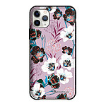 LaCoqueFrançaise Coque iPhone 11 Pro effet cuir grainé noir Fleurs parme Design