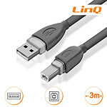 LinQ Câble USB-A 2.0 vers USB-B 2.0 Transfert Rapide Connexion Stable  3m Gris