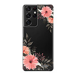 Evetane Coque Samsung Galaxy S21 Ultra 5G silicone transparente Motif Fleurs roses ultra resistant