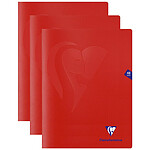 CLAIREFONTAINE Cahier Piqué Mimesys 24x32cm 48 pages Petits Carreaux Couverture PP Rouge x 3