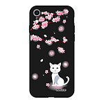 Evetane Coque iPhone Xr Silicone Liquide Douce noir Chat et Fleurs