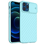 Avizar Coque iPhone 12 Pro Max Protection Finition striée Cache caméra coulissant bleu