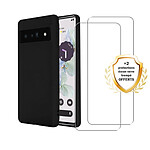 Evetane Coque Google Pixel 7 Silicone Liquide Noire + 2 Vitres en verre trempé Protection écran