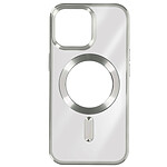 Avizar Coque MagSafe pour iPhone 15 Pro Max Silicone Protection Caméra  Contour Chromé Argent