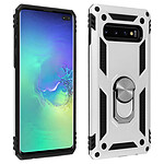 Avizar Coque Galaxy S10 Plus Bi matière Rigide et Souple Bague Support Vidéo argent