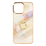 Avizar Coque iPhone 12 Mini Bi-matière Bague de maintien Motif marbre - rose champagne