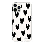 Evetane Coque iPhone 12/12 Pro 360 intégrale transparente Motif Coeurs Noirs Tendance