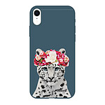 Evetane Coque iPhone Xr Silicone Liquide Douce bleu nuit Leopard Couronne