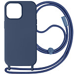 Avizar Coque Cordon pour iPhone 15 Pro Semi-Rigide Lanière Tour du Cou 80cm  Bleu Nuit