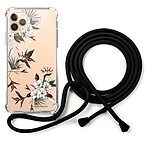 LaCoqueFrançaise Coque cordon iPhone 11 Pro noir Dessin Fleurs Sauvages