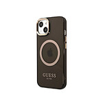 Guess Coque Magsafe pour Apple iPhone 14 Plus TPU Gold Outline Noir