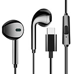Avizar Écouteurs USB C Microphone Kit Mains Libres Câble Silicone 1.2m Noir