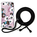 LaCoqueFrançaise Coque cordon iPhone 7/8/ iPhone SE 2020 noir Dessin Fleurs parme