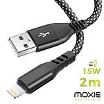 Moxie Câble pour iPhone en nylon tressé noir 2m, USB vers Lightning,