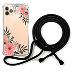 Evetane Coque cordon iPhone 11 Pro noir Dessin Fleurs roses