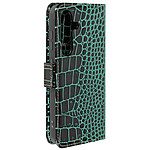 Avizar Étui Cuir pour Samsung Galaxy S24 Portefeuille RFID Motif Crocodile Turquoise