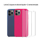LaCoqueFrançaise Lot 2 Coques iPhone 11 Pro silicone liquide Bleu Foncé et Rose Fushia + 2 vitres en verre trempé de protection