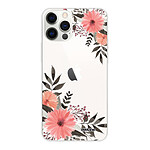 Evetane Coque iPhone 12/12 Pro silicone transparente Motif Fleurs roses ultra resistant