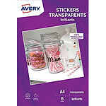 AVERY C9421 - 6 stickers transparents, A4, mat, jet d'encre