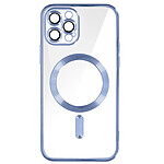 Avizar Coque MagSafe pour iPhone 12 Pro Silicone Protection Caméra  Contour Chromé Bleu Clair