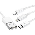 Baseus Cable 3 en 1 USB vers Lightning, USB-C et Micro USB 2.5A 15 mètres Blanc