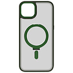 Avizar Coque MagSafe pour iPhone 15 Silicone Gel Anneau Fonction Support  Dos Givré Contour Vert