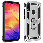 Avizar Coque Xiaomi Redmi Note 7 Bi matière Rigide et Souple Bague Support Vidéo argent