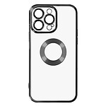 Avizar Coque iPhone 14 Pro Max Silicone Souple Bloc Caméra Couvert Transparent Contour noir Chromé