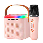 Avizar Mini Enceinte Bluetooth LED avec Micro Sans Fil Kit Karaoke Portable Rose Poudré