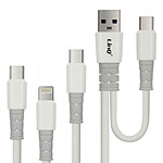 LinQ Câble USB-A / USB-C vers USB-C, Lightning et Micro-USB Longueur 1,2 mètre  Blanc
