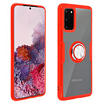 Avizar Coque Galaxy S20 Rigide Bague Support Métallique Transparent / Rouge