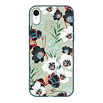LaCoqueFrançaise Coque iPhone Xr Silicone Liquide Douce bleu nuit Fleurs vert d'eau