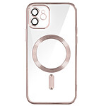 Avizar Coque MagSafe pour iPhone 12 Silicone Protection Caméra  Contour Chromé Rose Gold