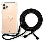 LaCoqueFrançaise Coque cordon iPhone 11 Pro noir Dessin Coeur Blanc Amour