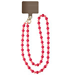 Avizar Bijou Téléphone Universel Grosse Perle Chaines 120cm avec Double Attache fuchsia et rose