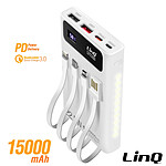LinQ Batterie Secours 15000mAh Câble 4 en 1 Port USB 22.5W et USB C 20W  blanc