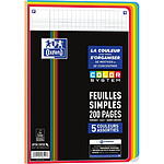 OXFORD Feuilles Simples COLOR SYSTEM A4 Perforées 200 pages Grands Carreaux 5 Couleurs