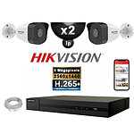 HIKVISION Kit Vidéo Surveillance PRO IP : 2x Caméras POE Tubes IR 30M 4 MP + Enregistreur NVR 4 canaux H265+ 1000 Go