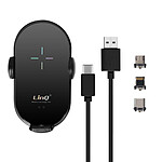 LinQ Support Voiture pour Smartphone avec Chargeur Sans Fil Qi 15W et Connecteurs Magnétiques Lightning, Micro-USB, USB-C