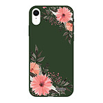 Evetane Coque iPhone Xr Silicone Liquide Douce vert kaki Fleurs roses