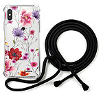 Evetane Coque cordon iPhone X/Xs noir Dessin Fleurs Multicolores